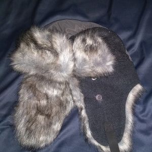 NWT Grey Faux Fur Bomber Hat